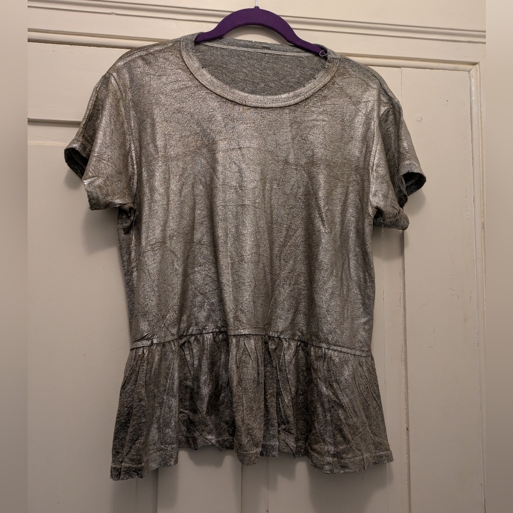Metallic, Distressed Peplum Top- S/M